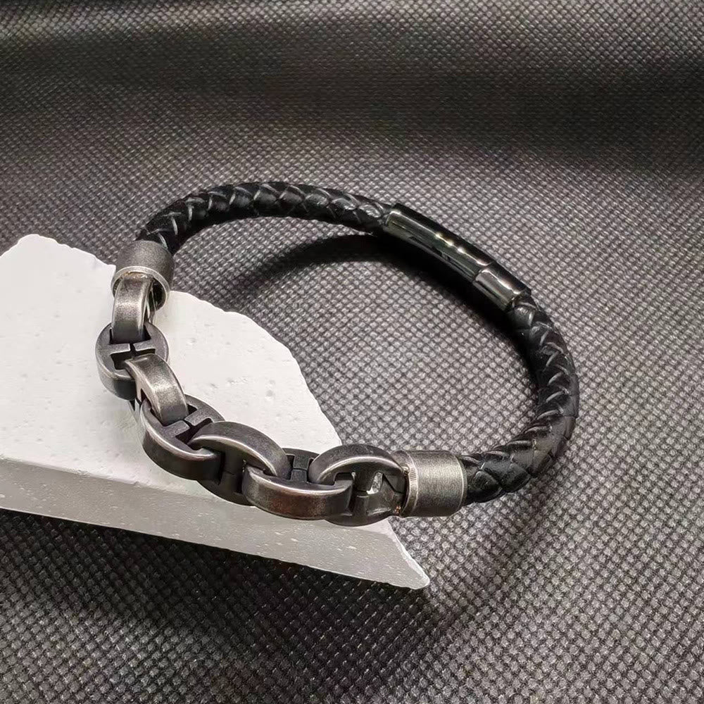 Viking Chain And Leather Bracelet