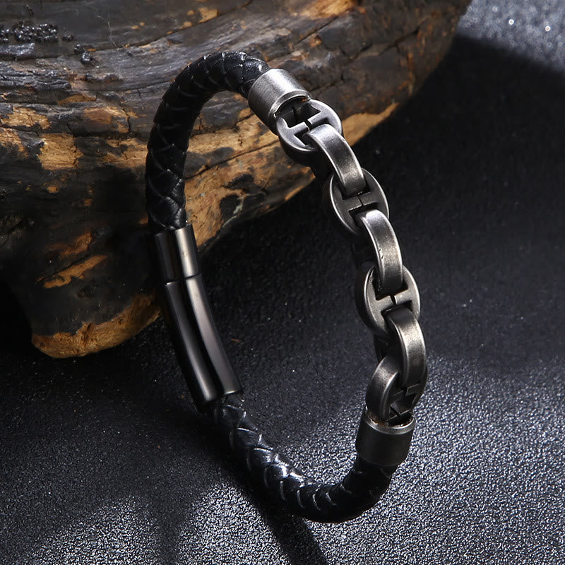 Viking Chain And Leather Bracelet