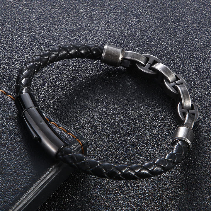 Viking Chain And Leather Bracelet