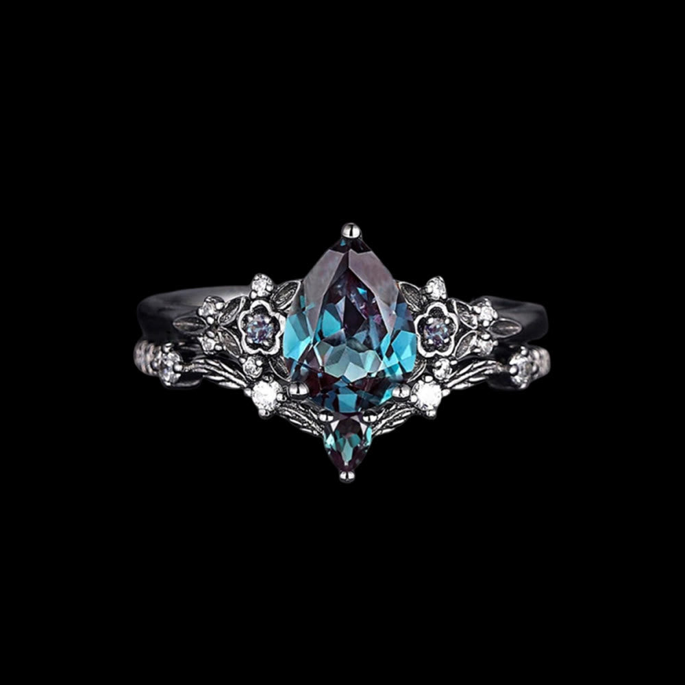 Nordic Floral Alexandrite Ring Set