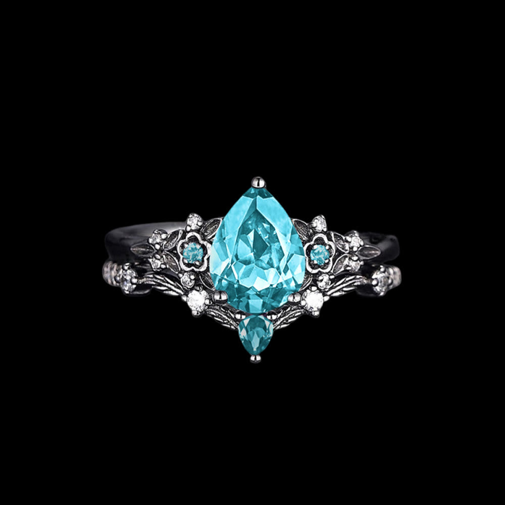Nordic Floral Alexandrite Ring Set