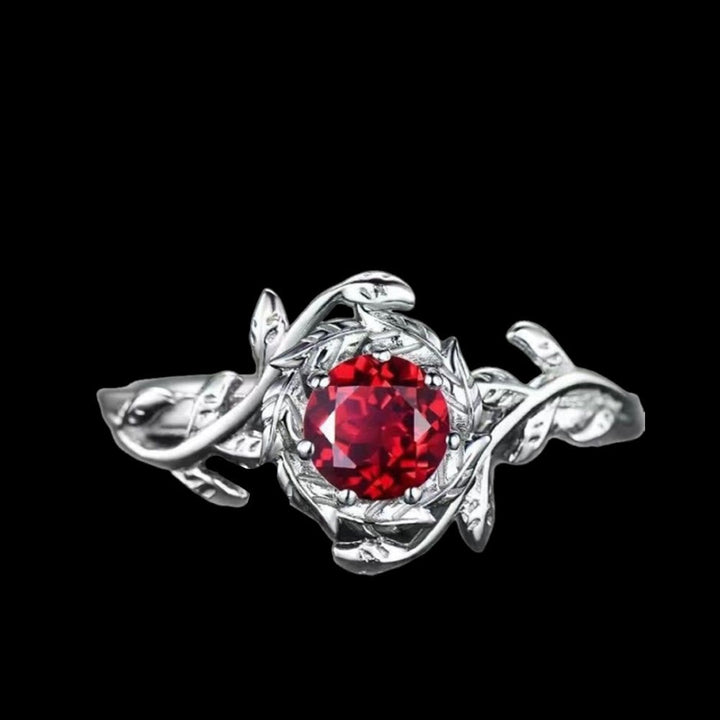 Freyja's Flame Leaf Wreath Garnet Ring