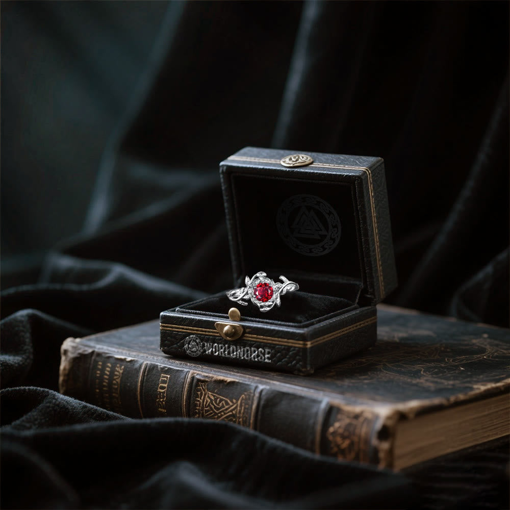 Freyja's Flame Leaf Wreath Garnet Ring