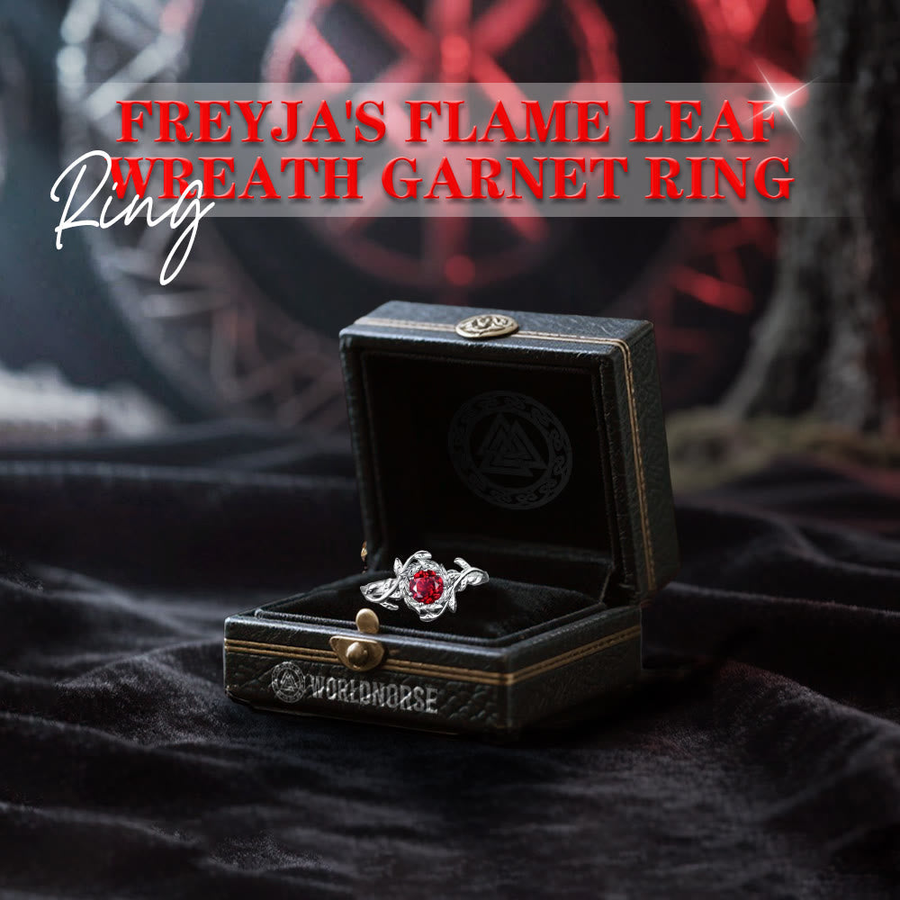 Freyja's Flame Leaf Wreath Garnet Ring