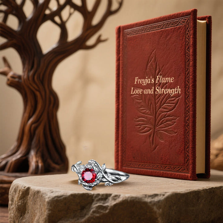 Freyja's Flame Leaf Wreath Garnet Ring