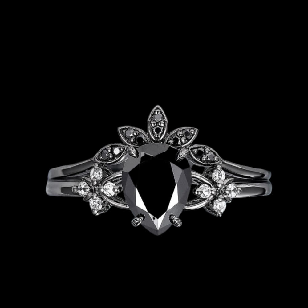 Black Onyx Tear Crown Ring Set