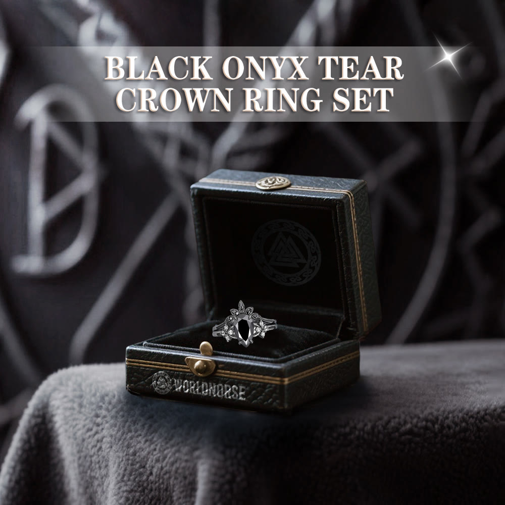 Black Onyx Tear Crown Ring Set