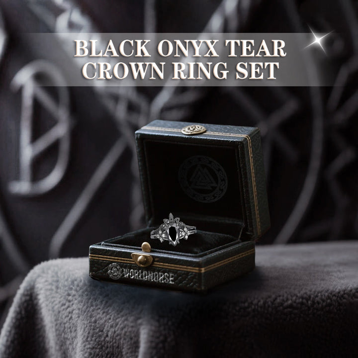 Black Onyx Tear Crown Ring Set