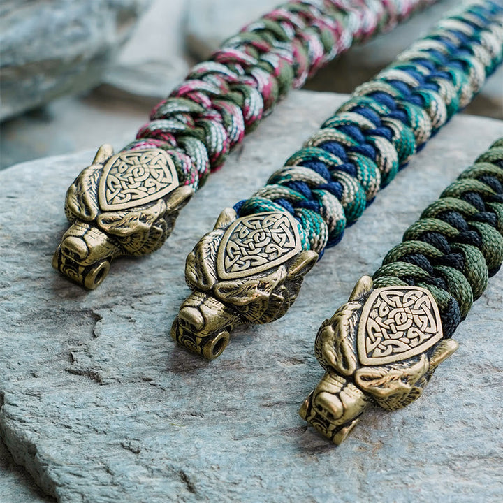 Viking Leopard Shield Paracord Braided Bracelet