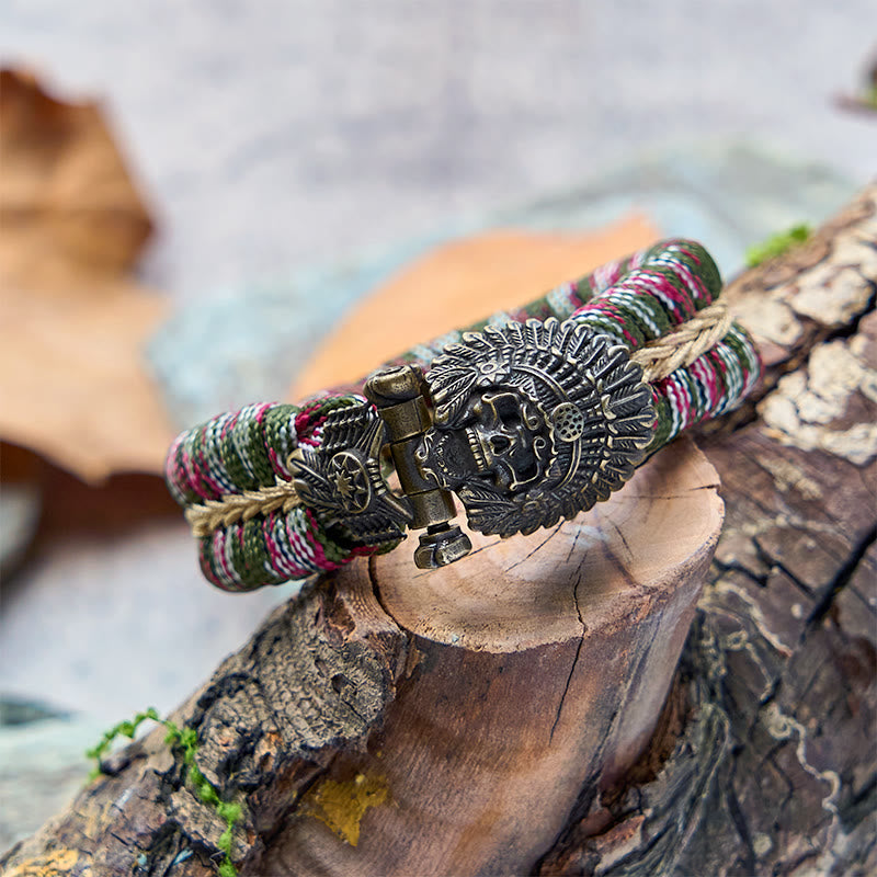 Vintage Tribal Cacique Skull Paracord Braided Bracelet