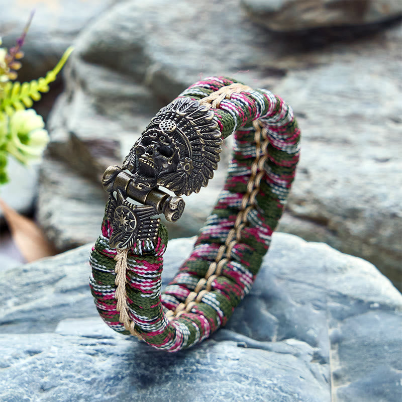 Vintage Tribal Cacique Skull Paracord Braided Bracelet