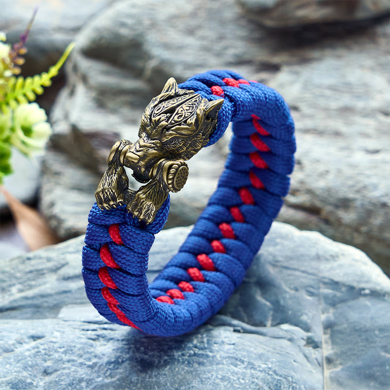Viking Warrior Wolf Paracord Braided Bracelet
