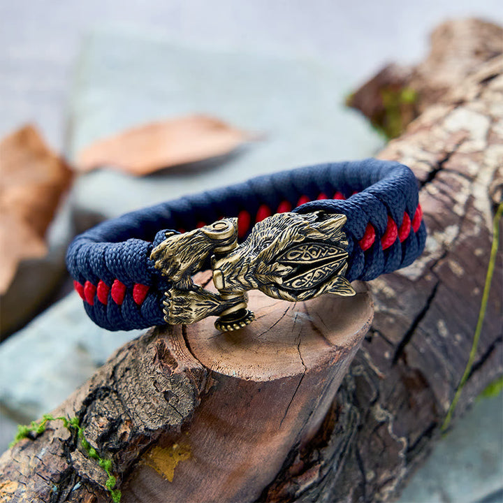 Viking Warrior Wolf Paracord Braided Bracelet
