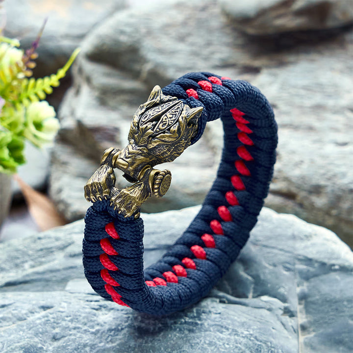 Viking Warrior Wolf Paracord Braided Bracelet