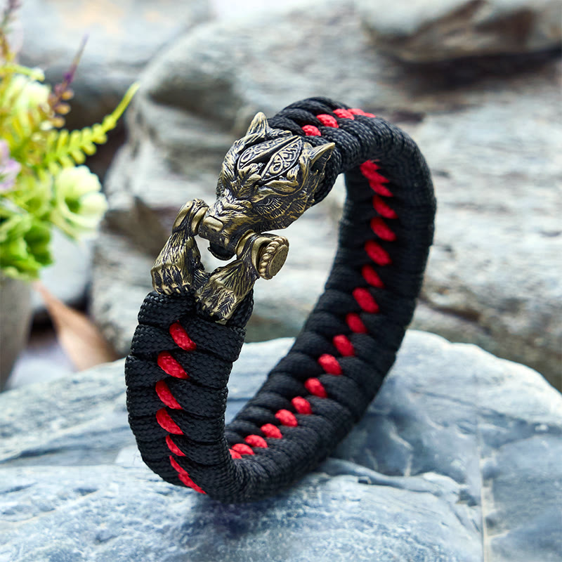 Viking Warrior Wolf Paracord Braided Bracelet