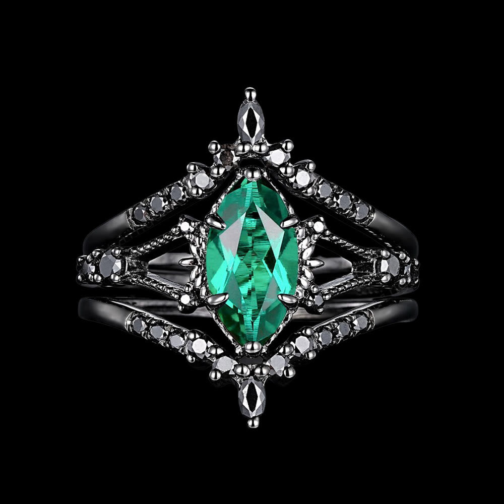 Mystic Emerald Crown 3-Piece Ring Set
