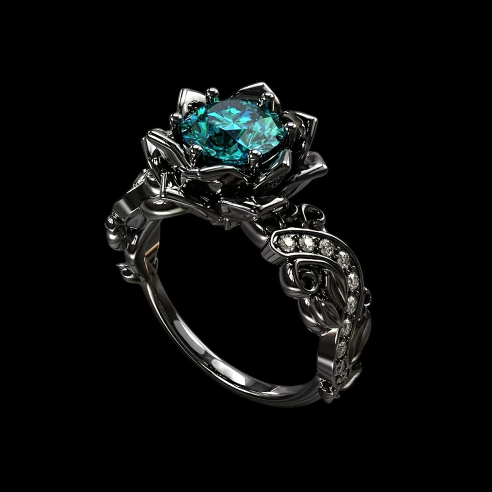 Black Rose Blossom Ring