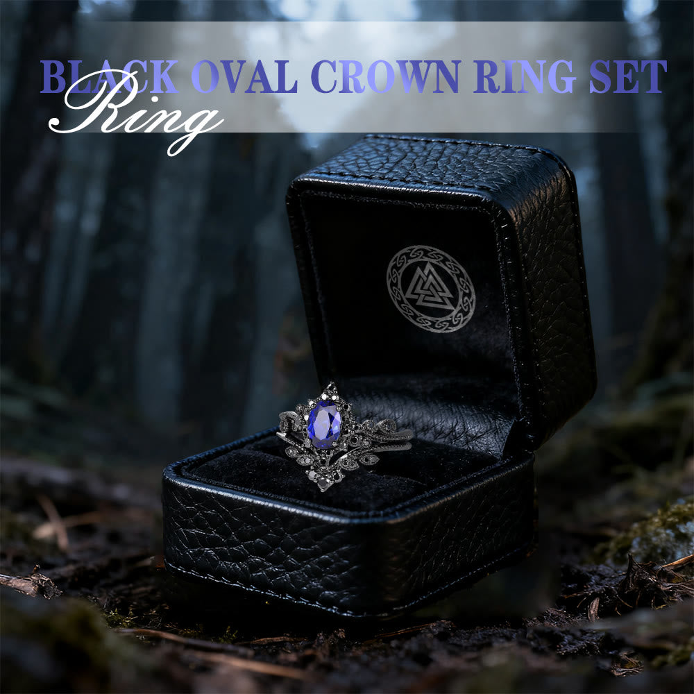 Black Oval Crown Ring Set