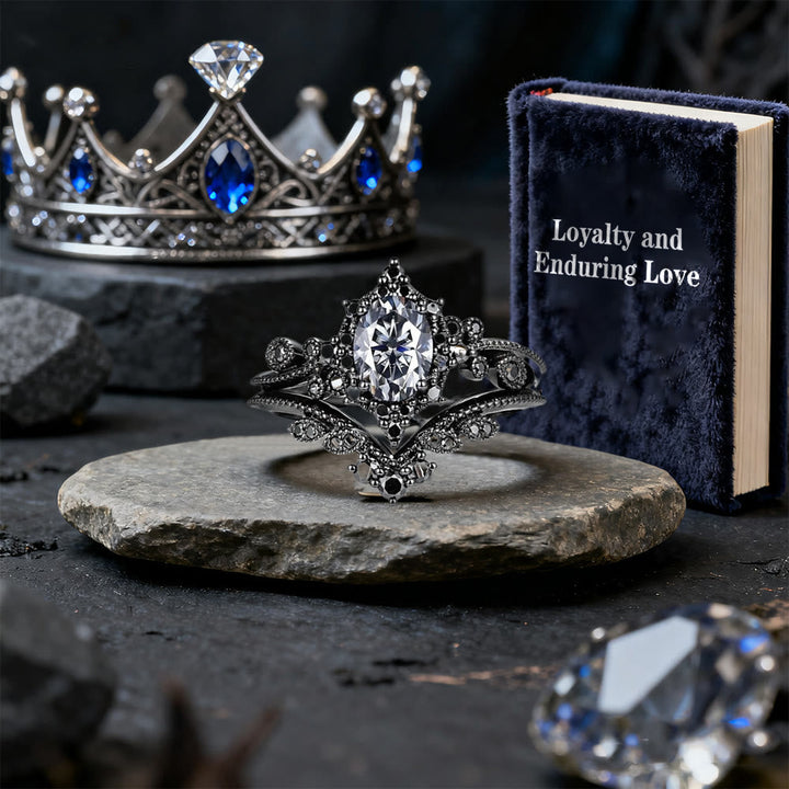Black Oval Crown Ring Set