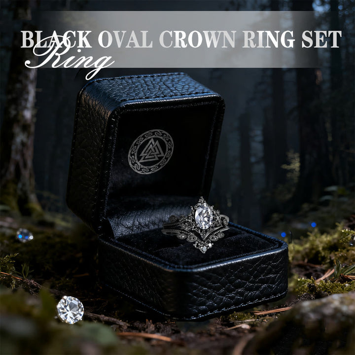 Black Oval Crown Ring Set