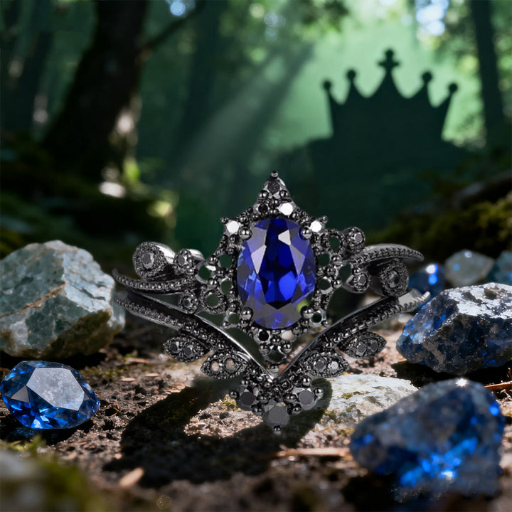 Black Oval Crown Ring Set