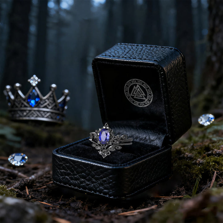 Black Oval Crown Ring Set