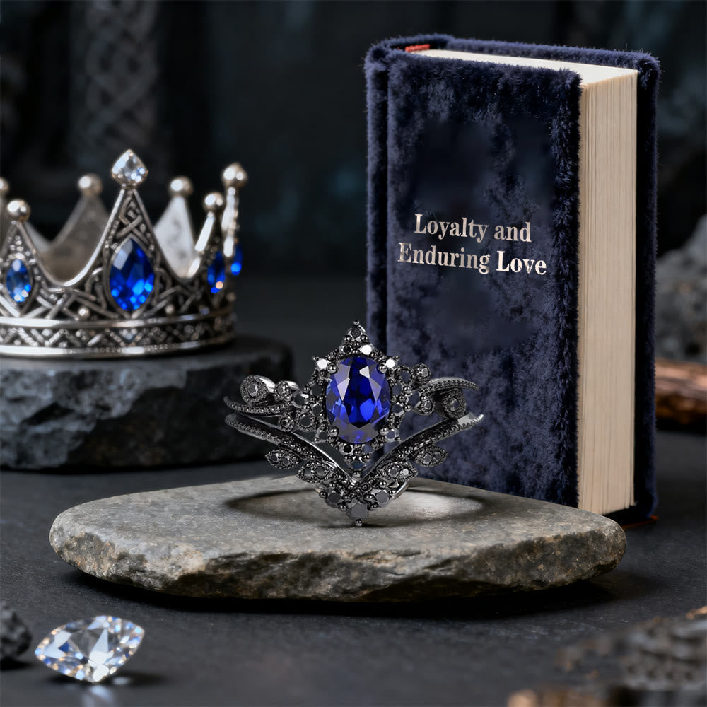 Black Oval Crown Ring Set
