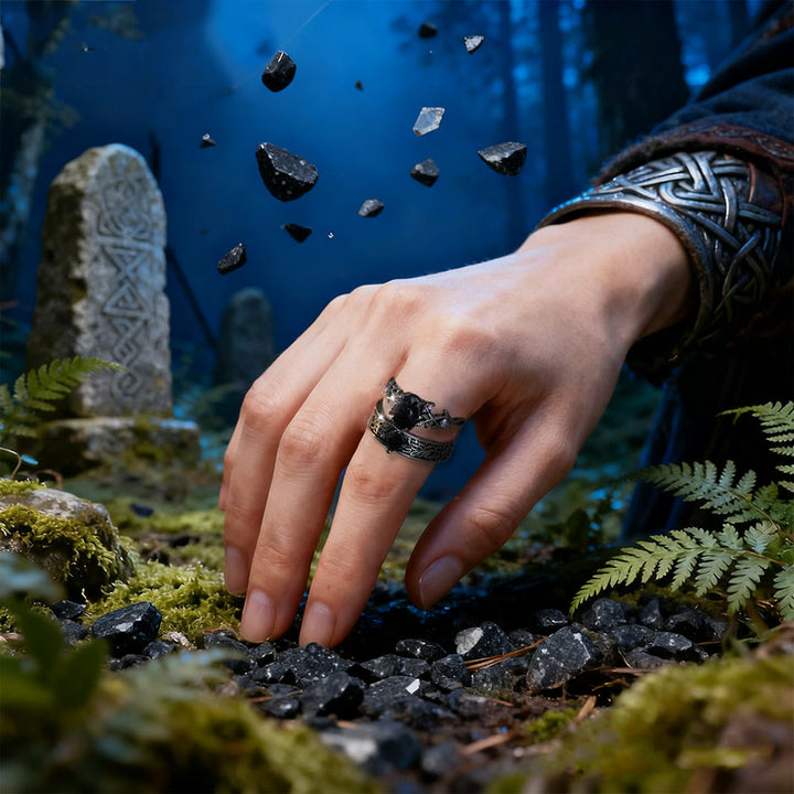 2 Pcs Blue Sandstone Leaf Ring Set