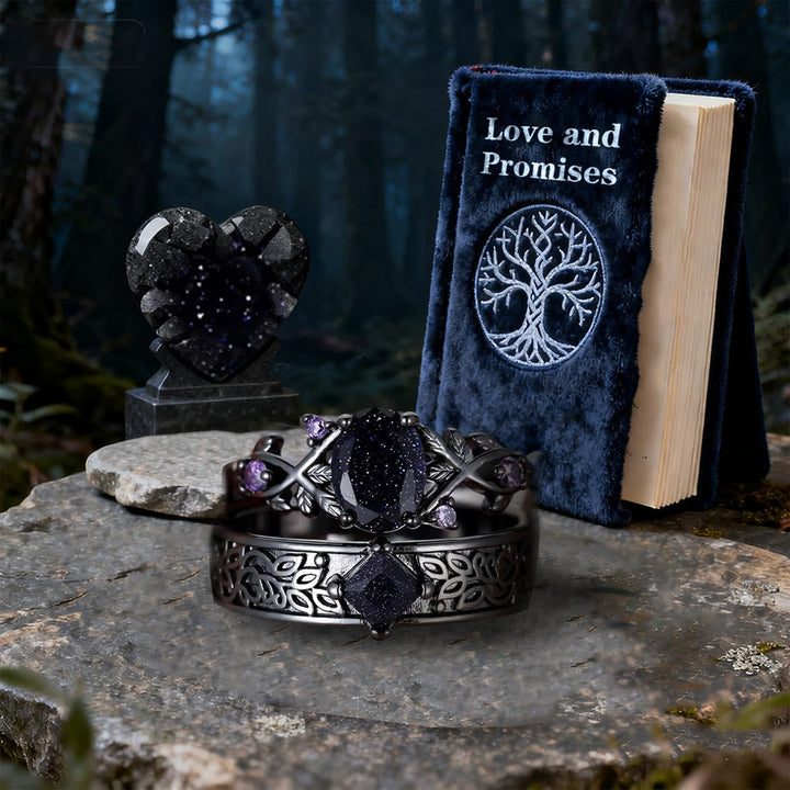 2 Pcs Blue Sandstone Leaf Ring Set
