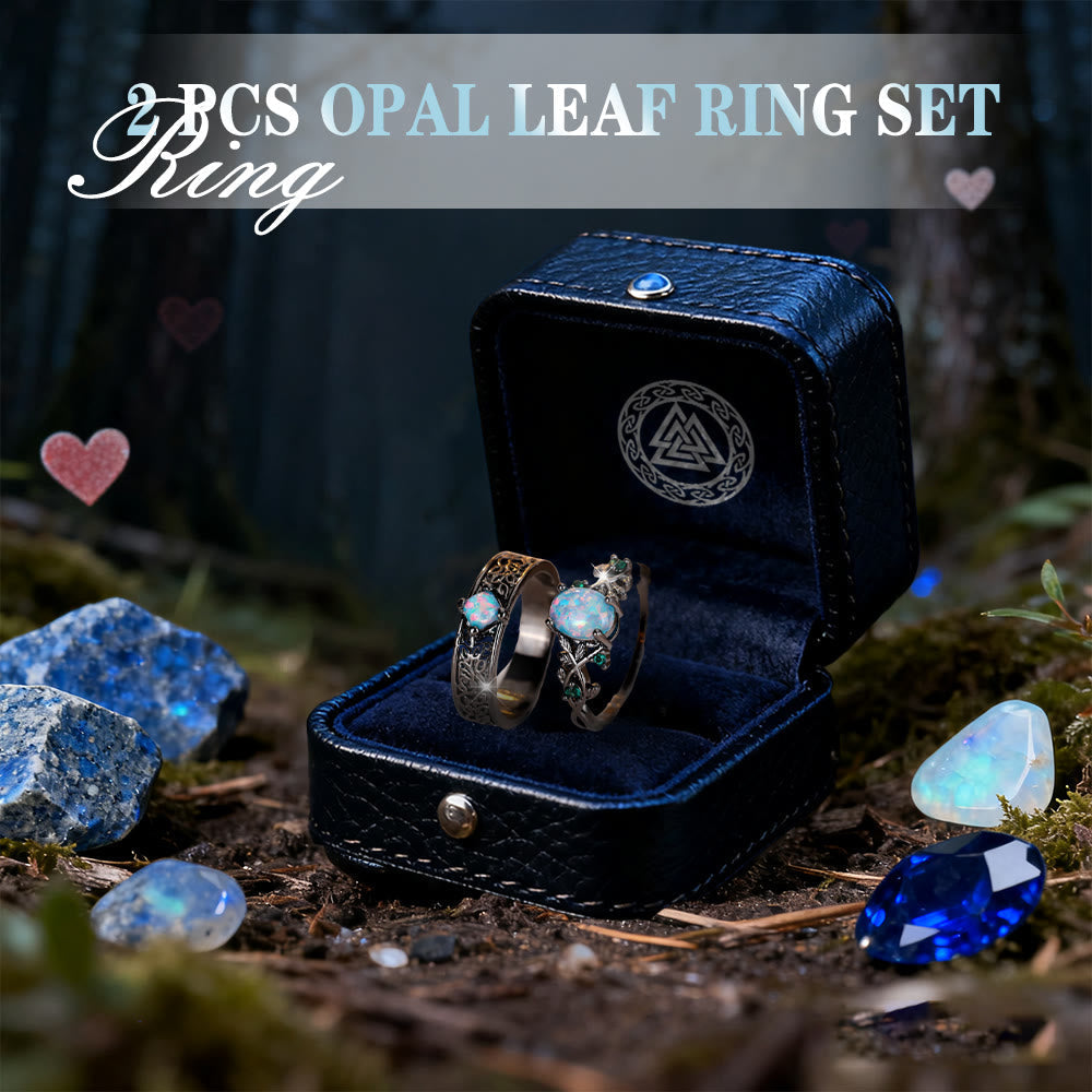 2 Pcs Blue Sandstone Leaf Ring Set