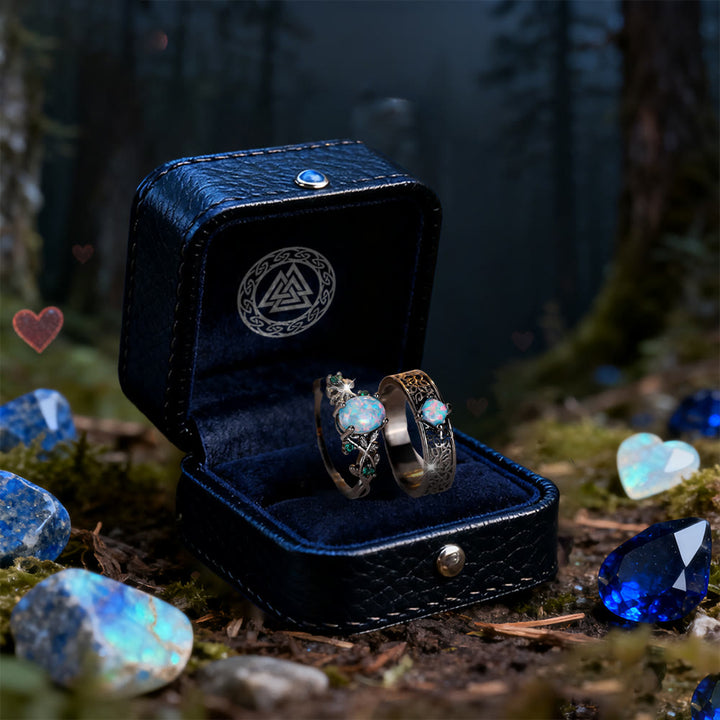 2 Pcs Blue Sandstone Leaf Ring Set