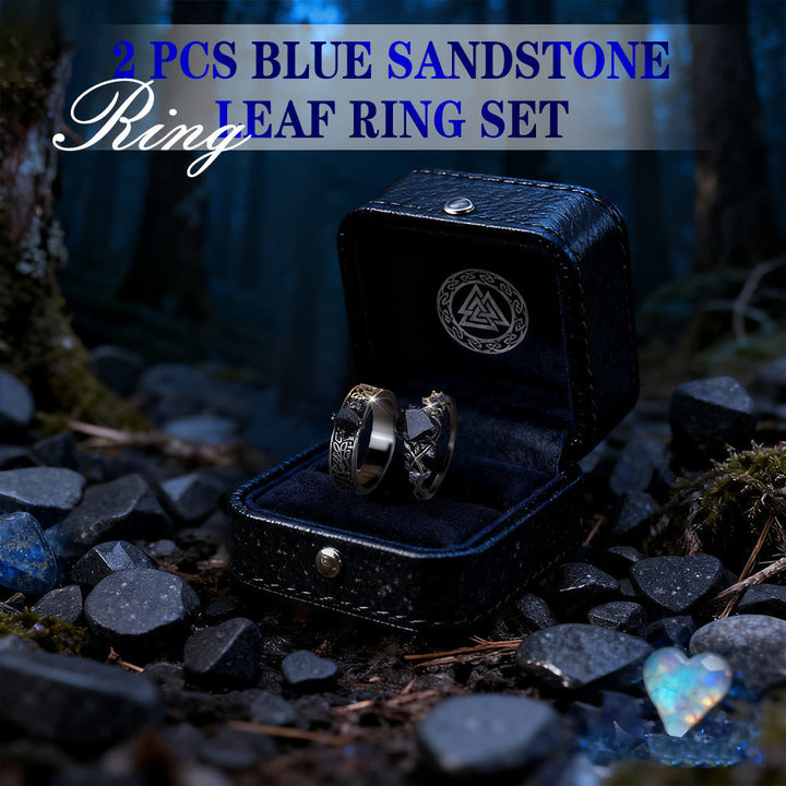 2 Pcs Blue Sandstone Leaf Ring Set