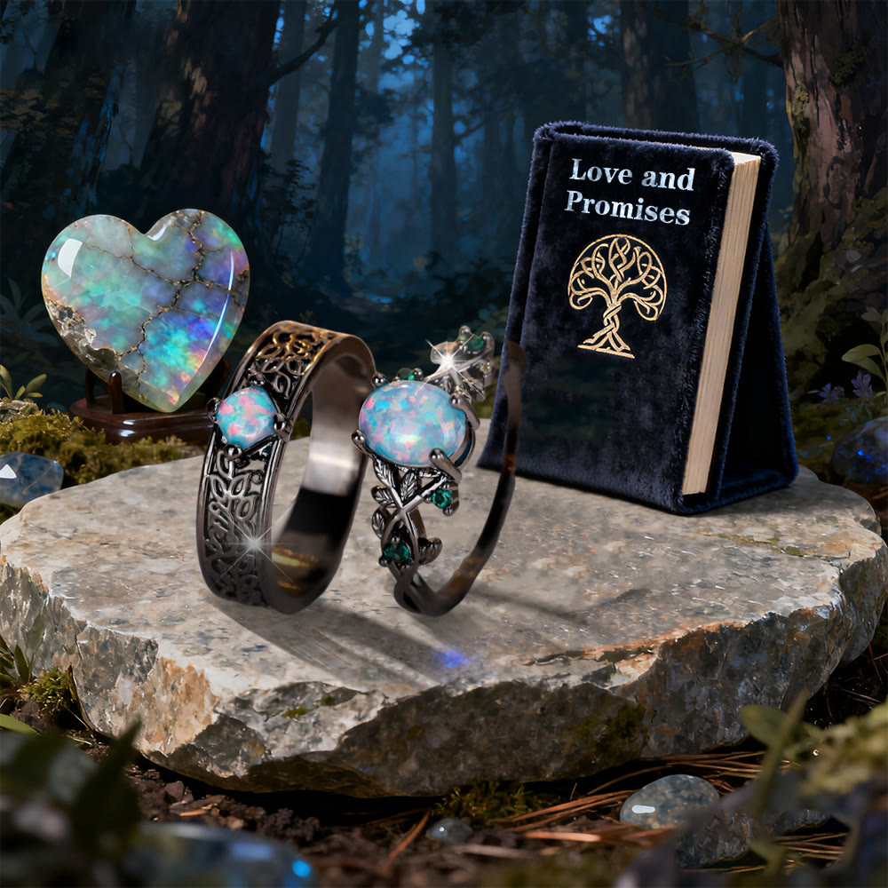 2 Pcs Blue Sandstone Leaf Ring Set