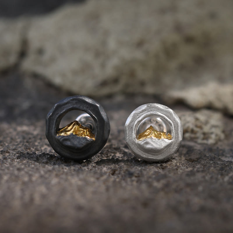Handcrafted 999 Silver Handmade Gold Mountain Earrings