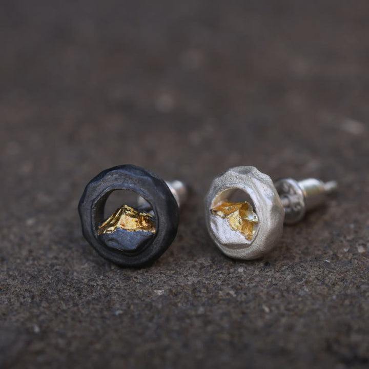 Handcrafted 999 Silver Handmade Gold Mountain Earrings