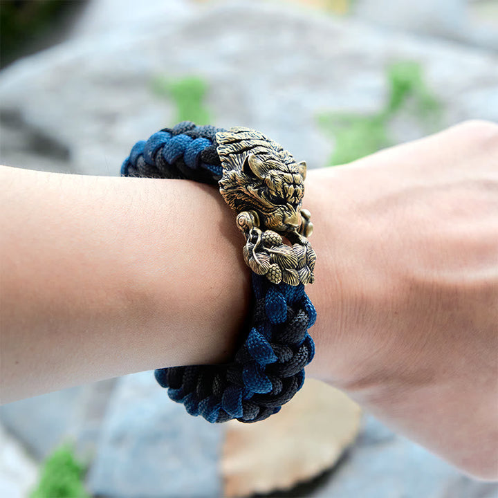 Viking Tiger Head Paracord Braided Bracelet