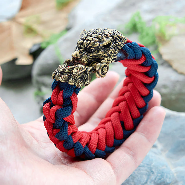 Viking Tiger Head Paracord Braided Bracelet