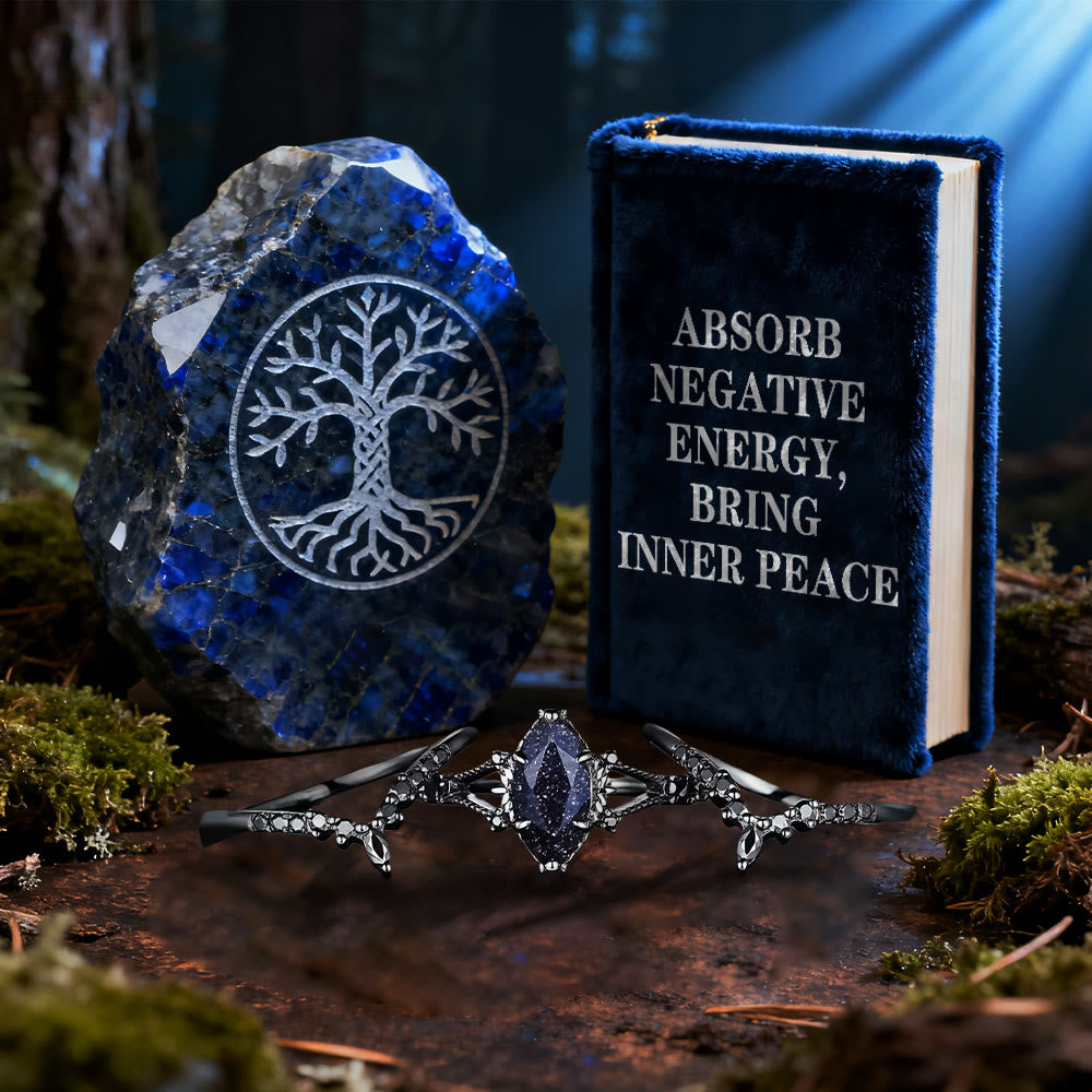 Galaxy Blue Sandstone Three-piece Ring Set