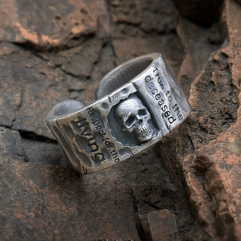 Handcrafted 999 Silver Skull Encrusted Inscribed Artisan Ring
