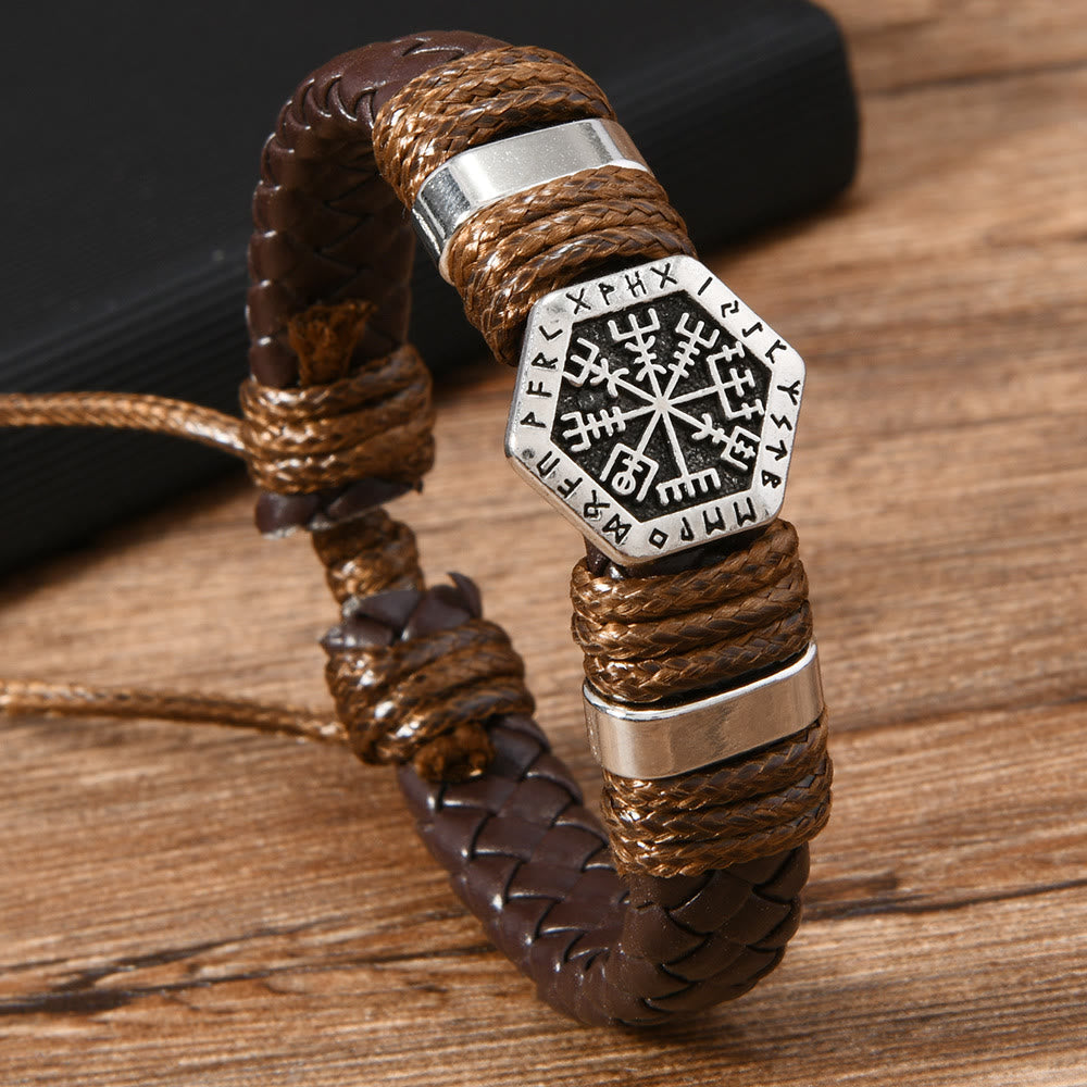 Viking Rune Adorned Twisted Leather Bracelet