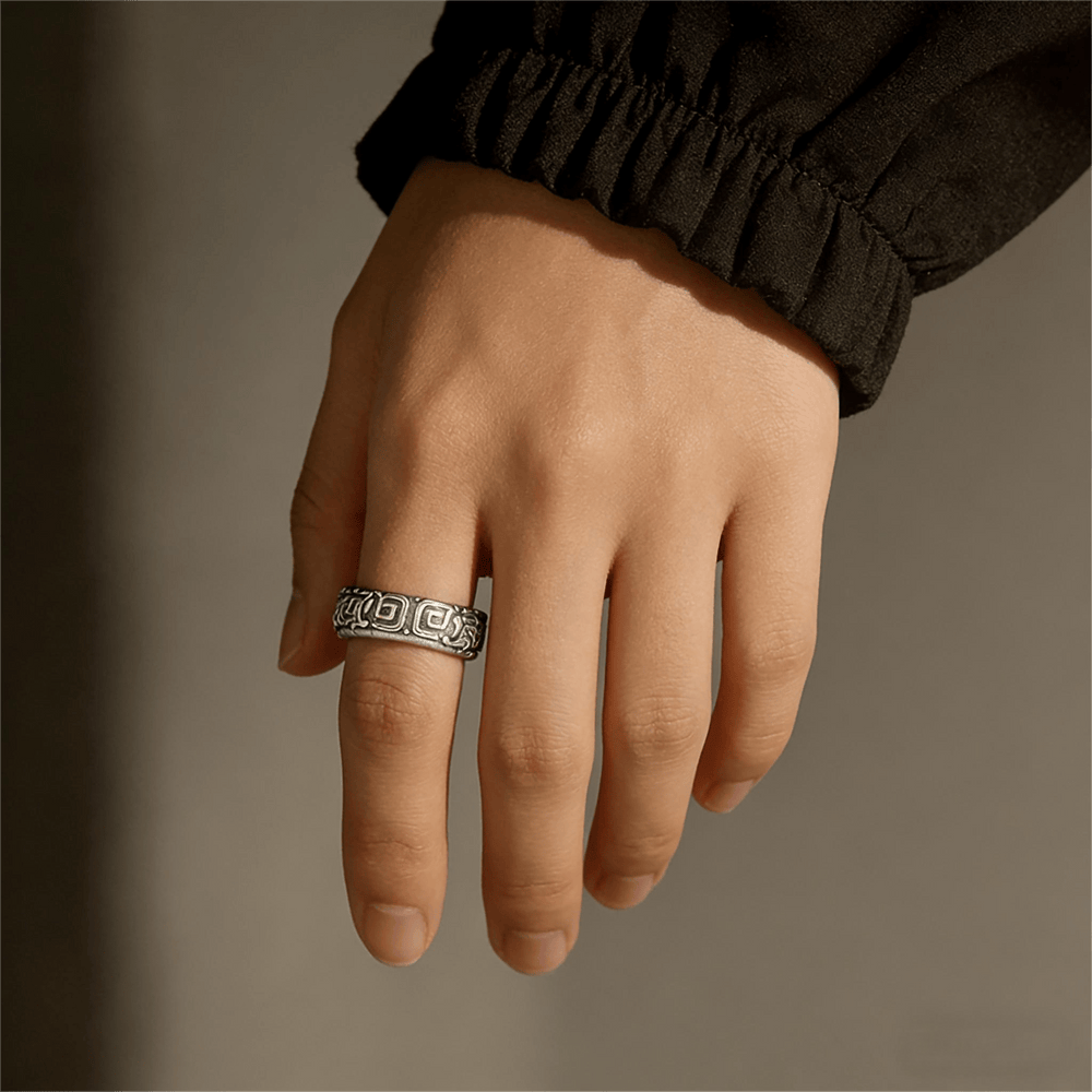Intricate Rune Labyrinth Interlock Ring