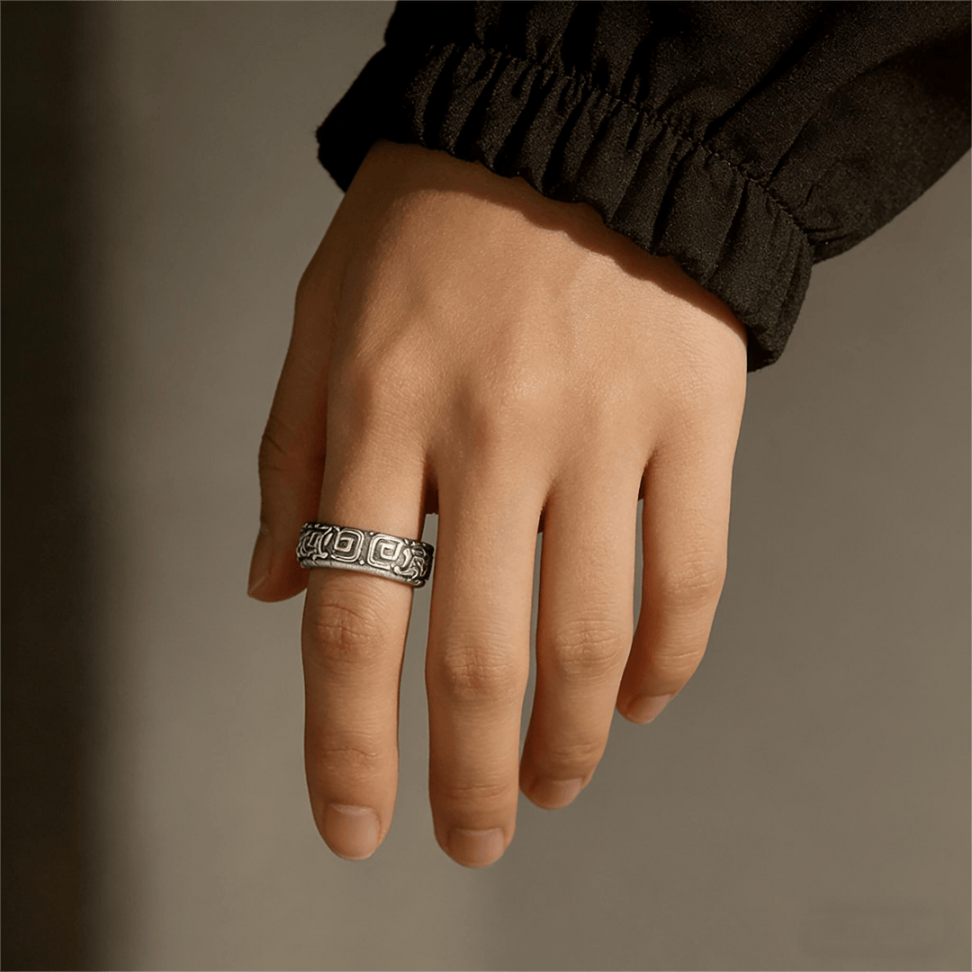 Intricate Rune Labyrinth Interlock Ring