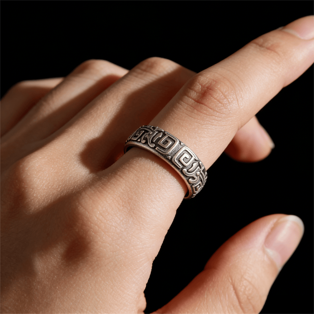 Intricate Rune Labyrinth Interlock Ring