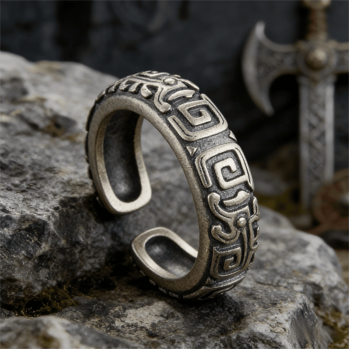Intricate Rune Labyrinth Interlock Ring