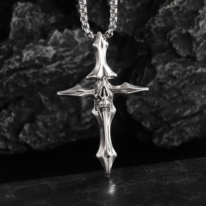 Spiked Skull Cross Necklace