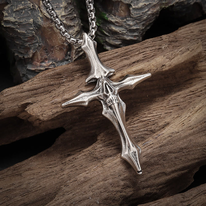Spiked Skull Cross Necklace