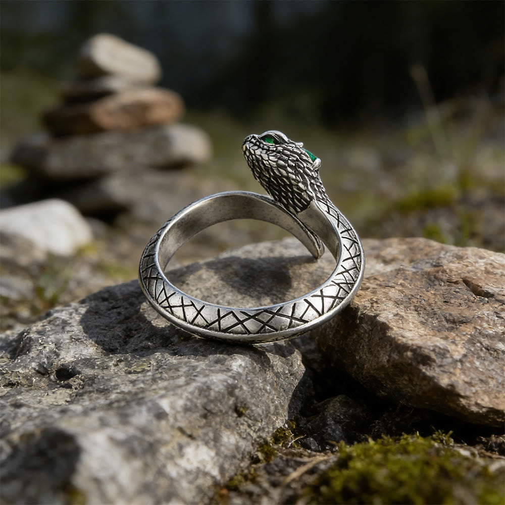 Serpent Scale Forest Stone Weave Ring