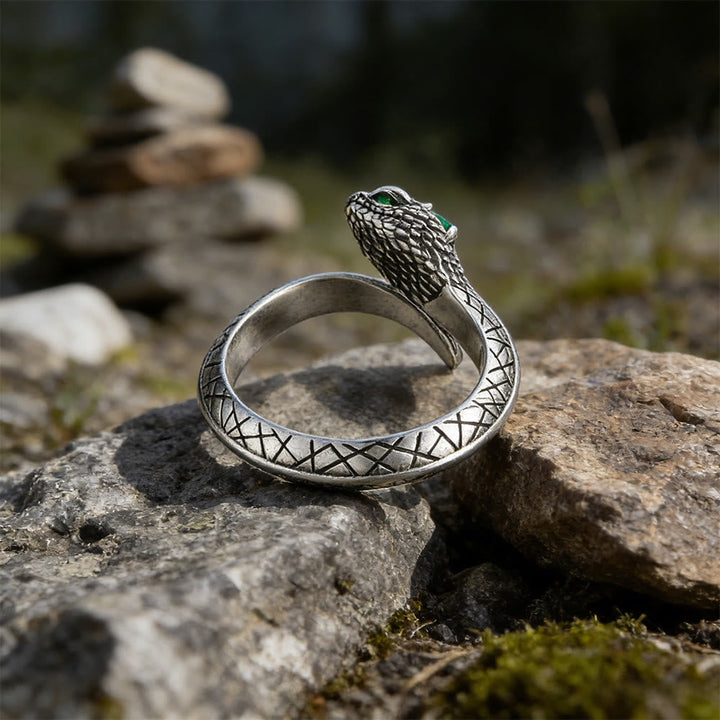 Serpent Scale Forest Stone Weave Ring