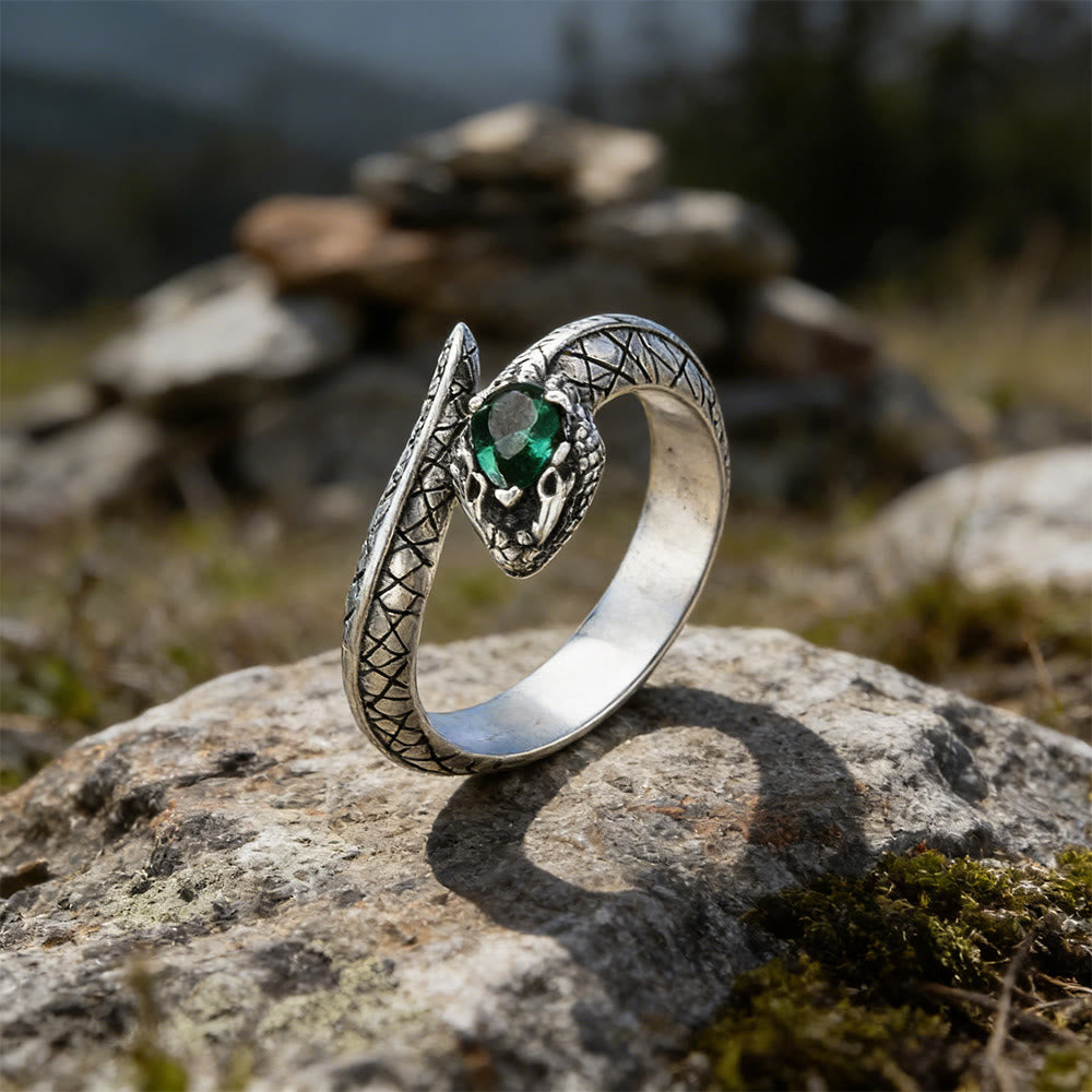 Serpent Scale Forest Stone Weave Ring