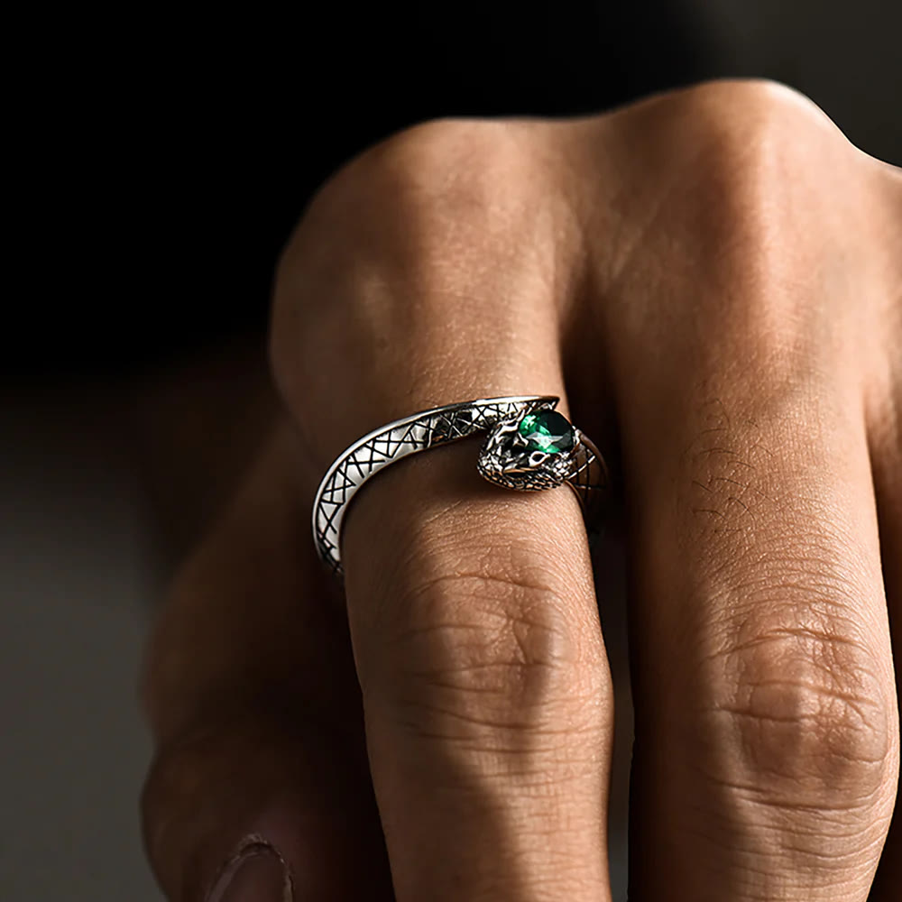 Serpent Scale Forest Stone Weave Ring